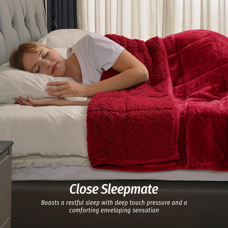 Wemore Sherpa Fleece Weighted Blanket for Adult, 15 lbs Dual Sided Cozy Fluffy Heavy Blanket, Ultra Fuzzy Throw Blanket with Soft Plush Flannel Top, 48 x 72 inches, Burgundy on Both Sides - Image 3